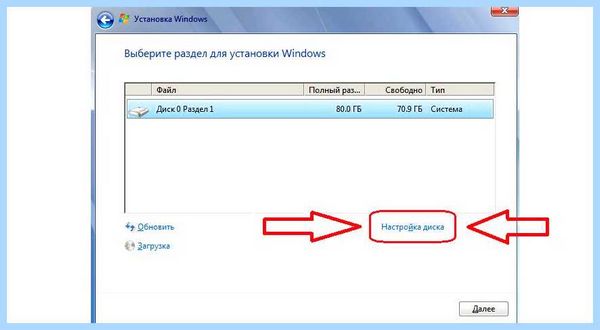 Выбранный диск имеет раздел gpt