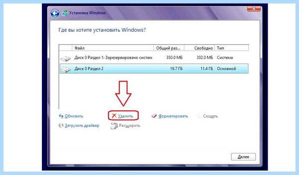 Выбранный диск имеет раздел gpt