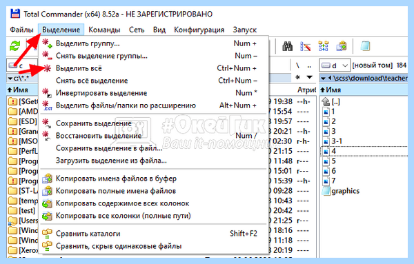 Выделить все файлы в папке