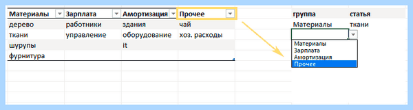 Выпадающее меню excel