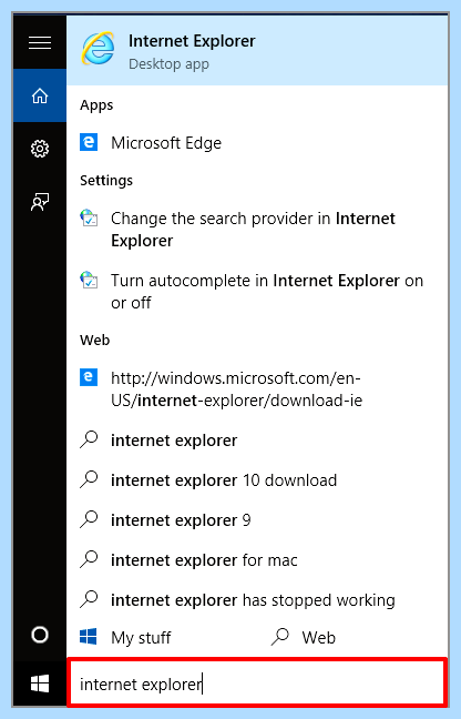 Где в windows 10 internet explorer