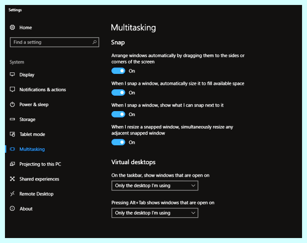 Windows 10 многозадачность