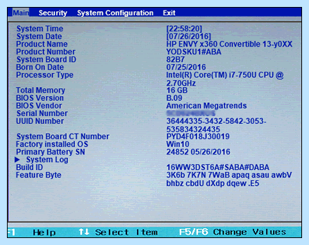 Биос ноутбука hp Windows выглядит следующим