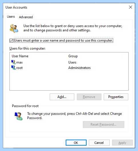 Windows 10 отключение запроса пароля