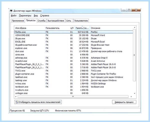 Диспетчер задач windows 7