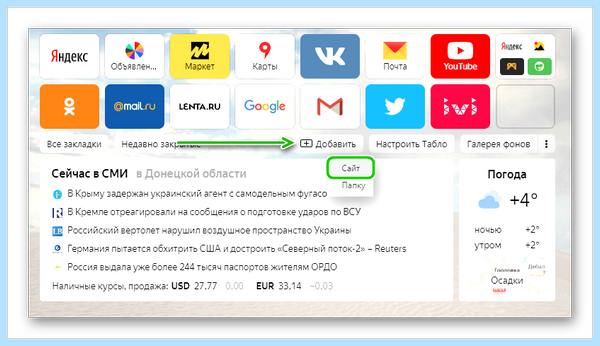 Добавить закладку яндекс браузер на панель