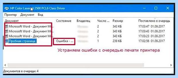 Документ в очереди не печатает