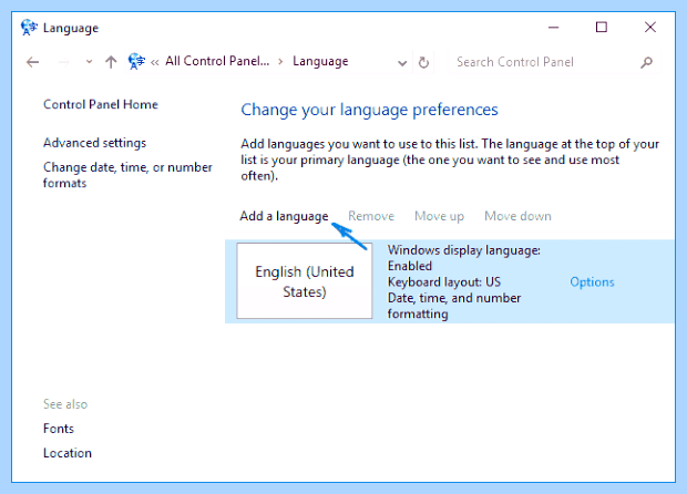 Windows 10 языковая панель