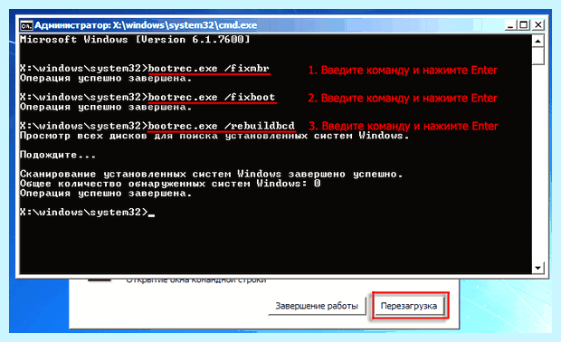 Windows 7 восстановление загрузчика через командную строку