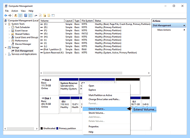 Windows 7 расширить том
