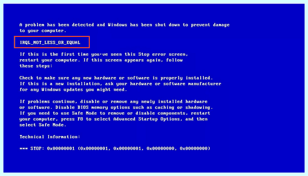 Driver irql not less