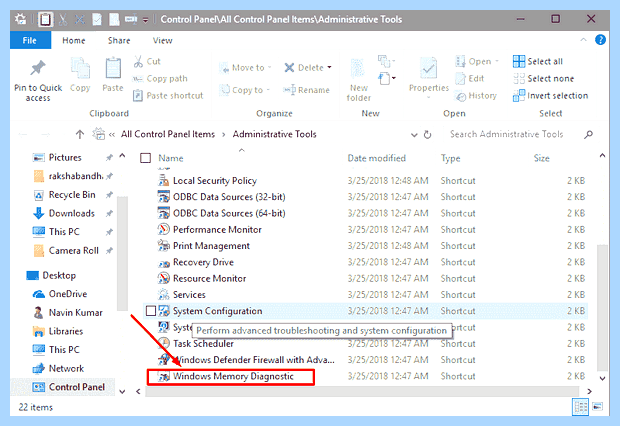 Windows memory diagnostics windows 10