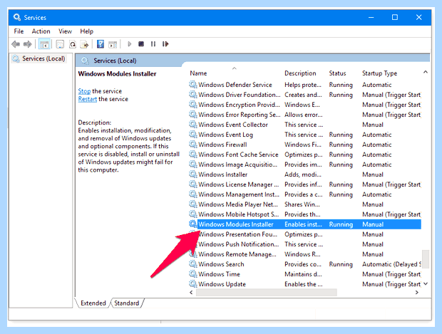 Windows modules installer
