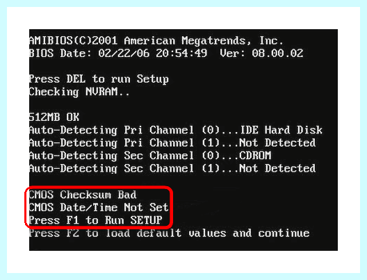Enter setup to recover bios setting