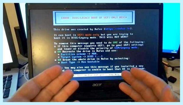 Error bios legacy boot of uefi media