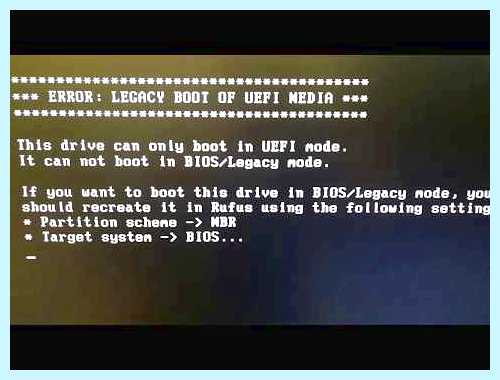 Error bios legacy boot of uefi media