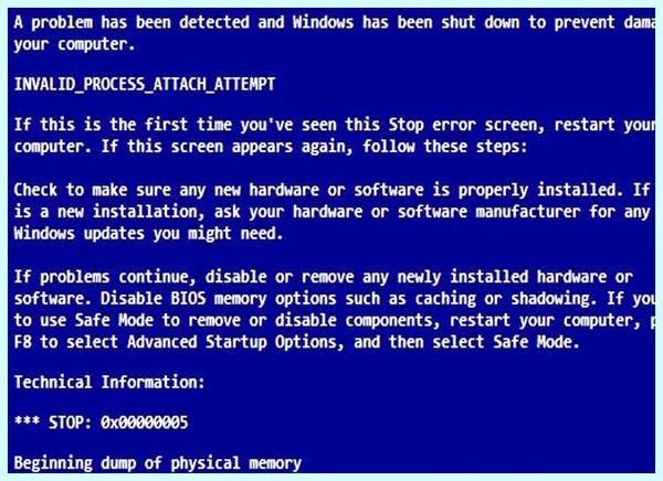 Error code 0x00000005 (error, code, 0x00000005, code 0x00000005, system elements, 0x00000005 INVALID_PROCESS_ATTACH_ATTEMPT) Error code 0x00000005