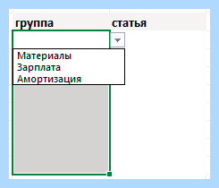Excel выпадающий список в ячейке