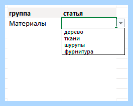 Excel выпадающий список в ячейке
