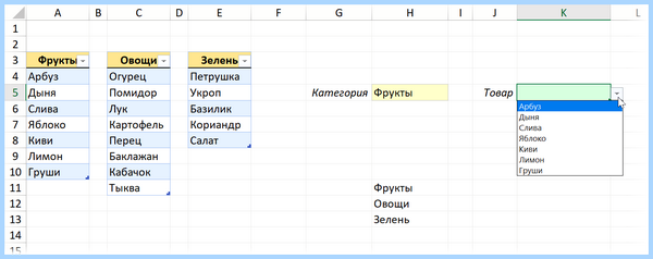 Excel выпадающий список значений