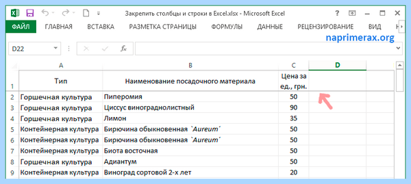 Excel закрепить строку и столбец одновременно