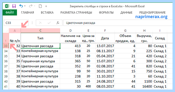 Excel закрепить строку и столбец одновременно