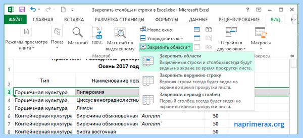 Excel закрепить строку и столбец одновременно