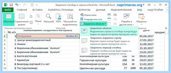 Excel закрепить строку и столбец одновременно