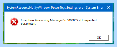 Exception processing message 0x0000005 unexpected parameters