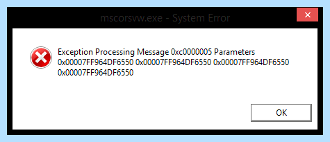 Exception processing message 0xc0000005 parameters