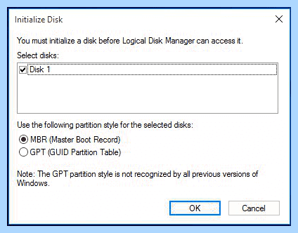 Failed to initialize this disk