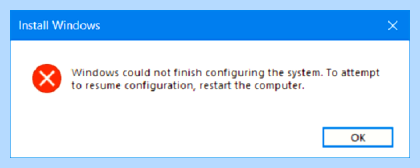 Windows не удалось завершить настройку системы