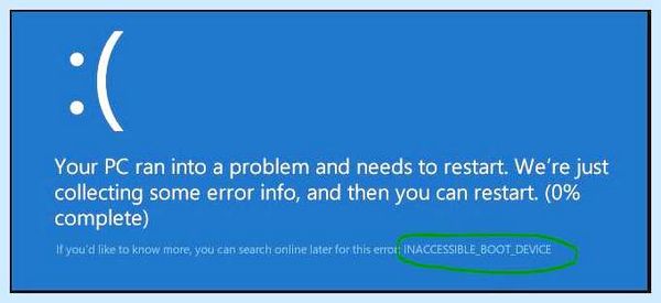Inaccessible boot device ошибка (inaccessible, boot, device, ошибка, командную строку) Inaccessible boot device ошибка