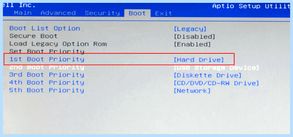 Insert boot media in selected device