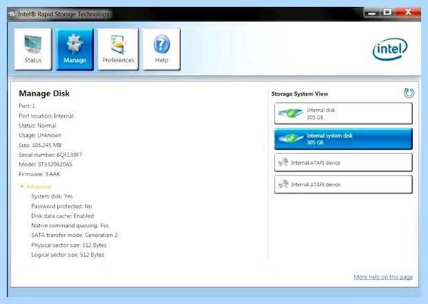 Intel rapid storage driver