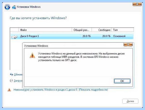 Mbr разделы невозможно установить windows 7