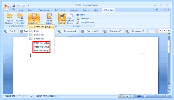 Microsoft office tab