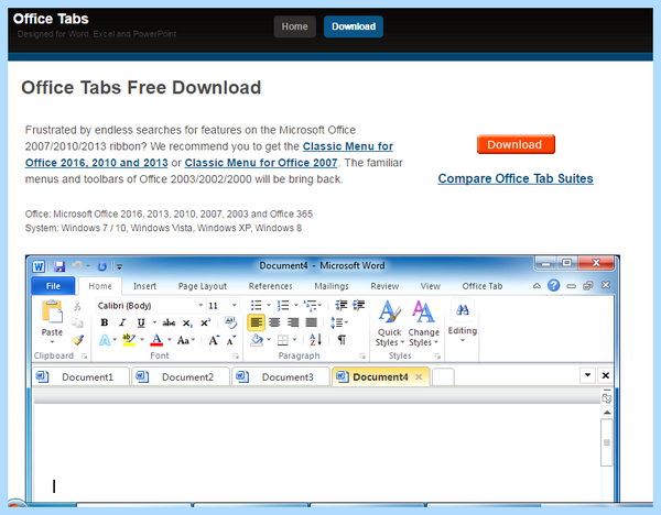 Microsoft office tab