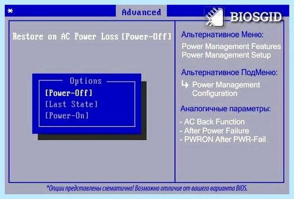 Restore ac power loss что это