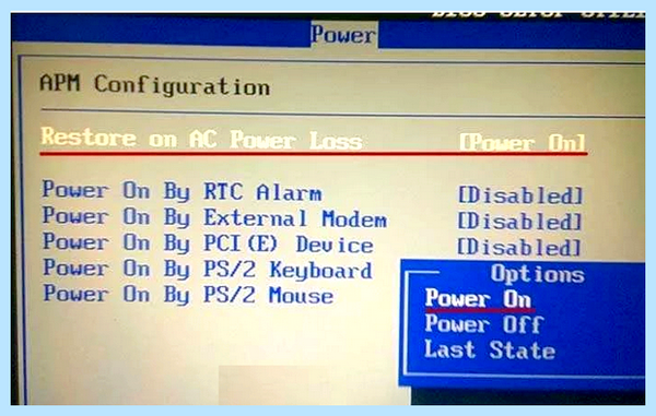 Restore ac power loss что это