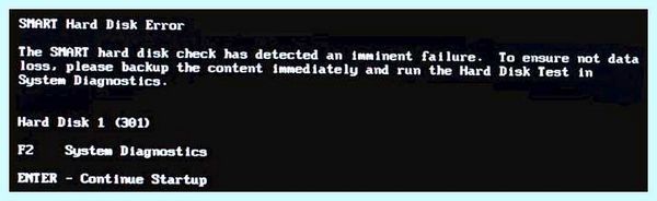 Smart hard disk error hp