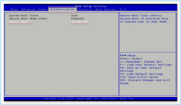 Acer security boot fail