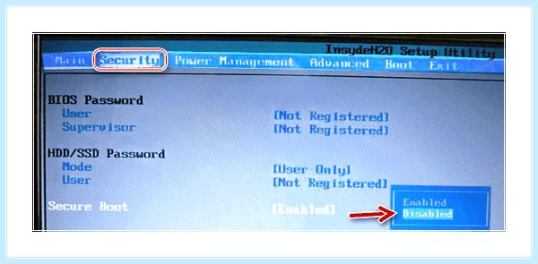 Acer security boot fail