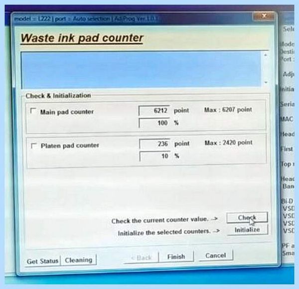 Adjustment epson l222
