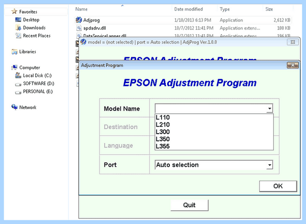 Adjustment program epson l210