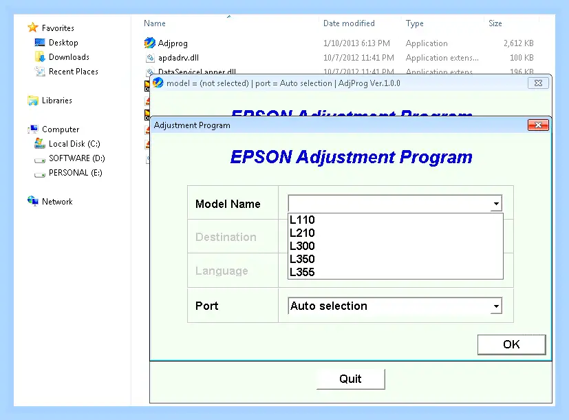 Adjustment program epson l210