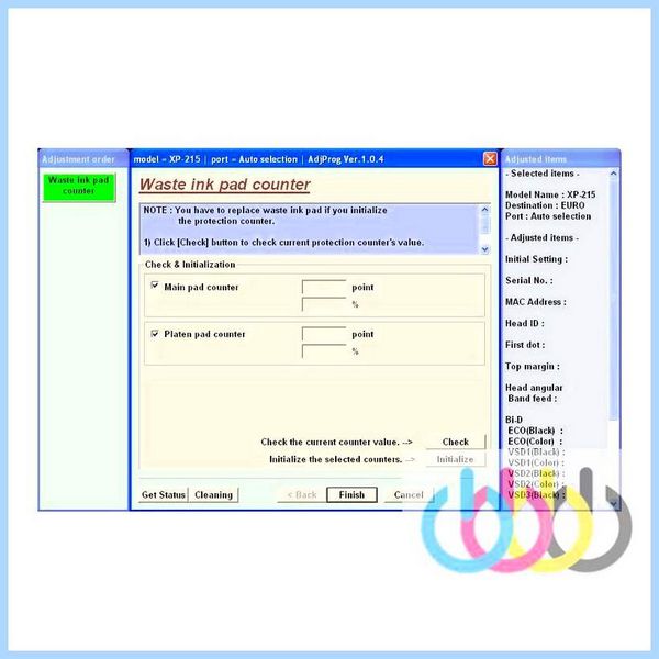 Adjustment program l110 Сбрасываемые счетчики - Main, также Platen Adjustment program l110 Сбрасываемые счетчики - Main, также Platen