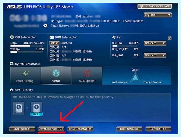 Advanced mode bios