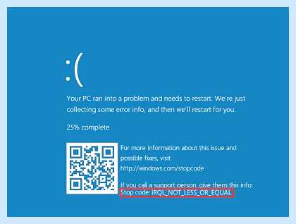 Stopcode irql not less or equal