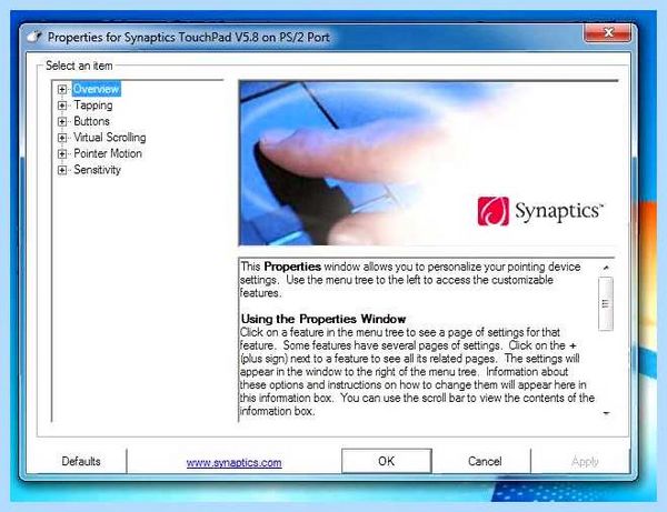 Synaptics pointing device driver что это